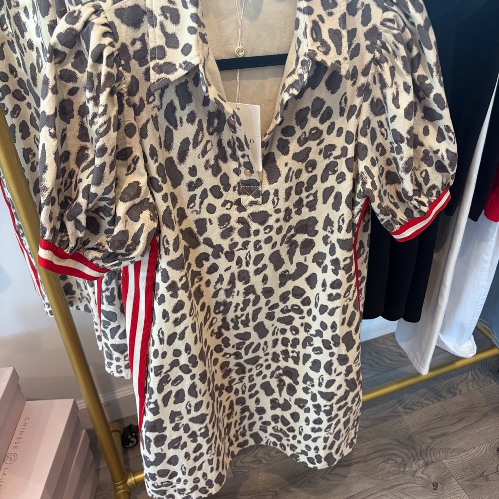 Entro Leopard Print Mini Dress with Red Accents